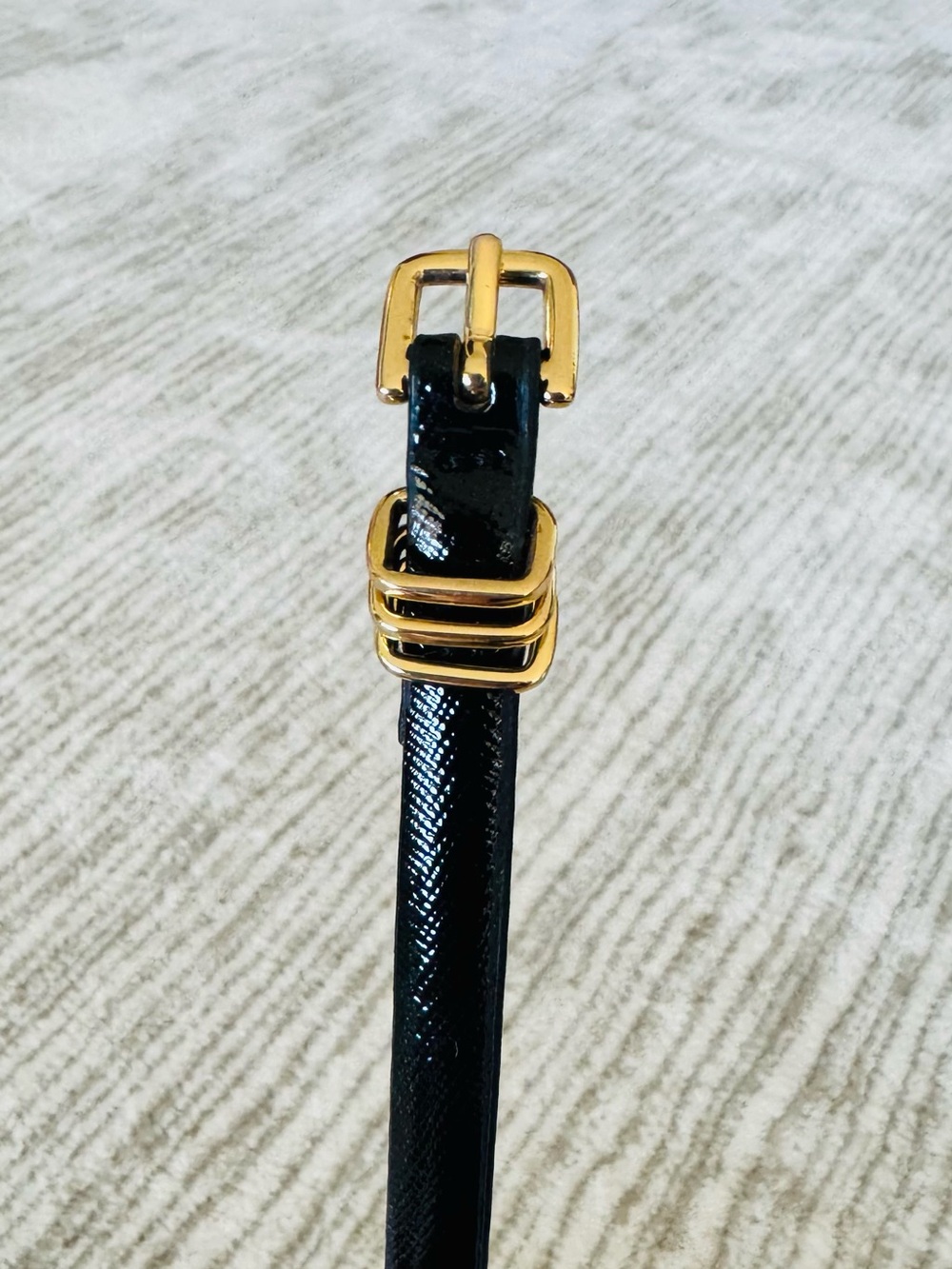 Banana Republic Black Textured Patent Skinny Belt Triple Ring Gold Buckle XS - Picture 9 of 9